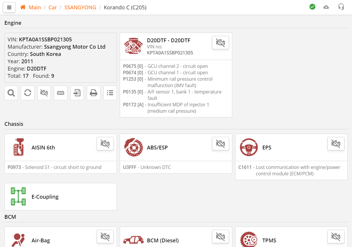 List of found ECUs for your car