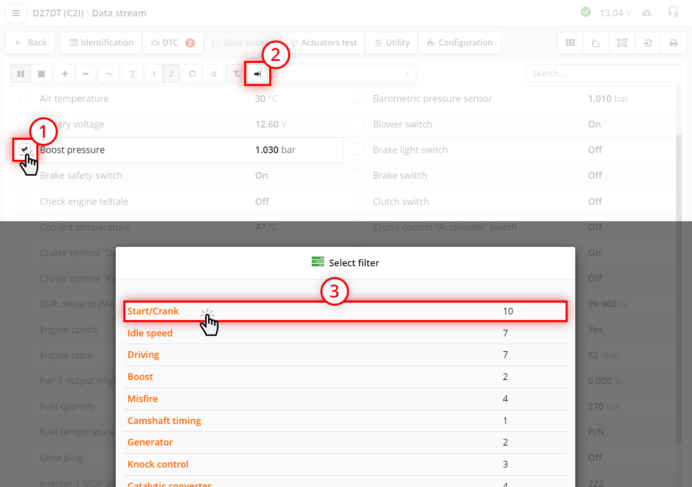 Adding a parameter in the Datastream window