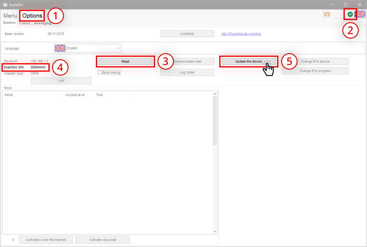 Updating the scanner firmware in an old version of the program.